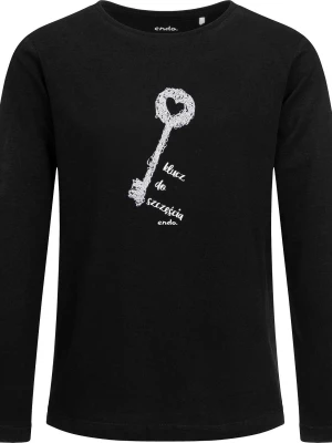 T-shirt z długim rękawem dla dziewczynki, z napisem klucz do szczęścia, czarny 9-13 lat Endo