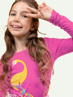 T-shirt z długim rękawem dla dziewczynki, z pawiem, różowy, 3-8 lat Endo