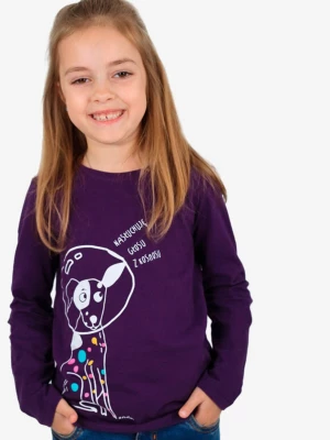 T-shirt z długim rękawem dla dziewczynki, z psem astronautą, fioletowy 3-8 lat Endo