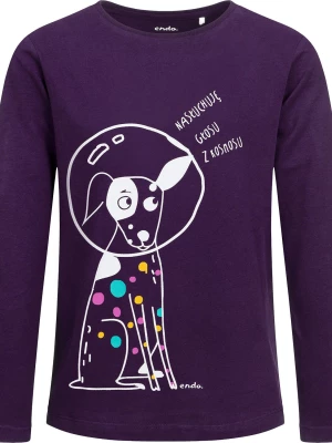 T-shirt z długim rękawem dla dziewczynki, z psem astronautą, fioletowy 9-13 lat Endo