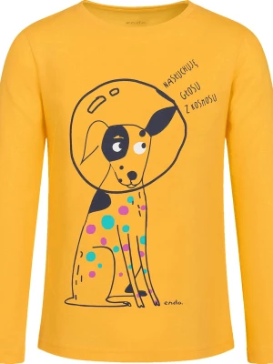 T-shirt z długim rękawem dla dziewczynki, z psem astronautą, żółty 9-13 lat Endo