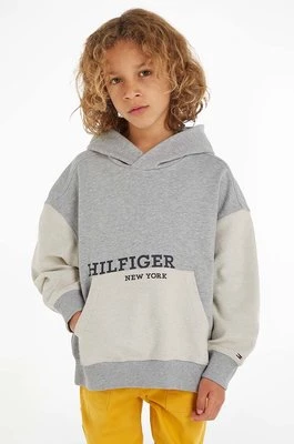 Tommy Hilfiger bluza bawełniana dziecięca kolor szary z kapturem wzorzysta