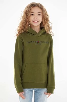 Tommy Hilfiger bluza bawełniana dziecięca kolor zielony z kapturem z aplikacją