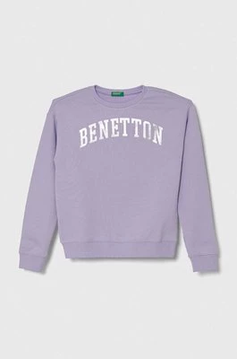 United Colors of Benetton bluza bawełniana dziecięca kolor fioletowy z nadrukiem