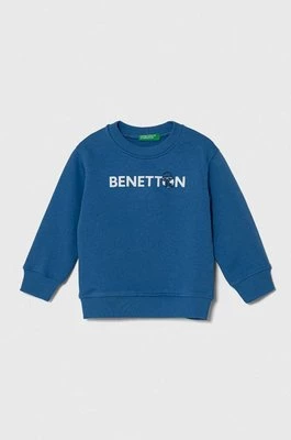 United Colors of Benetton bluza bawełniana dziecięca kolor niebieski z nadrukiem