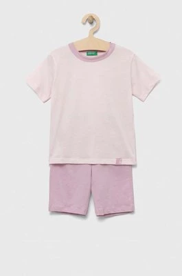 United Colors of Benetton piżama bawełniana dziecięca kolor różowy gładka