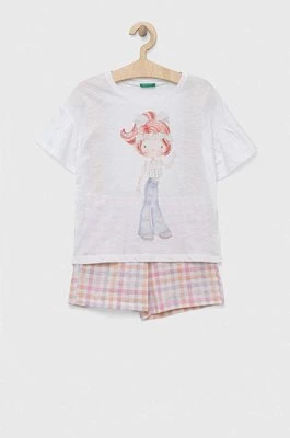 United Colors of Benetton piżama bawełniana dziecięca kolor różowy wzorzysta