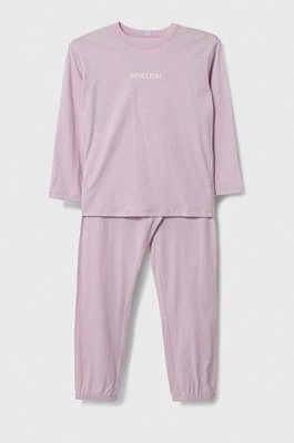 United Colors of Benetton piżama bawełniana dziecięca kolor różowy z nadrukiem