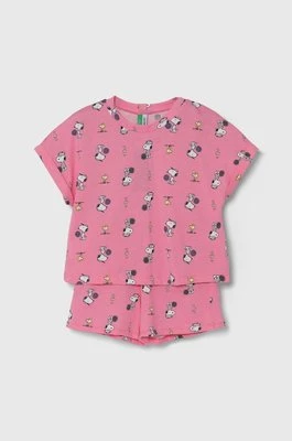 United Colors of Benetton piżama dziecięca kolor różowy wzorzysta