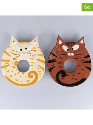 Villa d´Este Podstawki (2 szt.) "Cat" w kolorze kremowo-brązowym na jajka - dł. 17,2 cm rozmiar: onesize