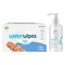 Waterwipes Chusteczki nawilżane nasączane czystą wodą Biodegradowalne + Little Siberica Organiczne mydło dla dzieci 0+ Zestaw 12 x 60 szt. + 250 ml