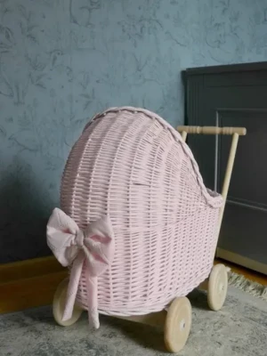 WÓZEK NISKI DLA LALEK RÓŻOWY  + OBSZYCIE