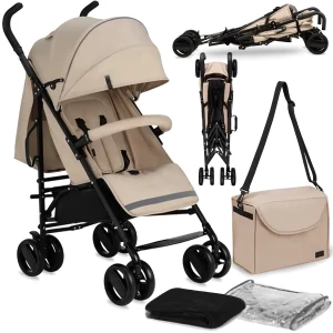 Wózek spacerowy MoMi AKIRA beżowy - lekki składany akcesoria parasolka