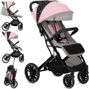 ﻿WÓZEK SPACEROWY - MoMi ESTELLE PLUS LIGHT RÓŻOWY - DUŻE KOŁA WALIZKA LEKKI