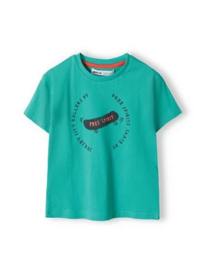 Zielona koszulka bawełniana dla niemowlaka z nadrukiem Minoti