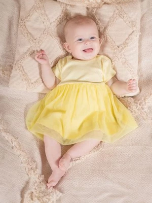 Żółte sukienko-body niemowlęce z krótkim rękawem Nicol